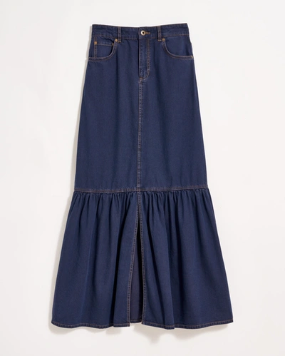 Shop Billy Reid Maxi Denim Skirt In Double Dye