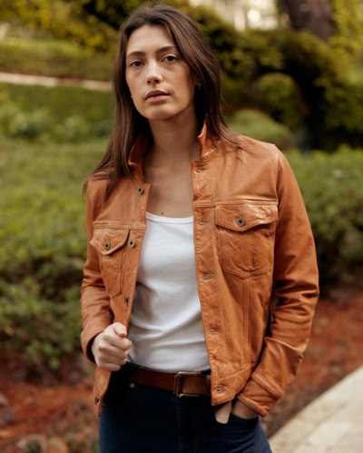 Billy Reid Washed Leather Tupelo Trucker In Saddle
