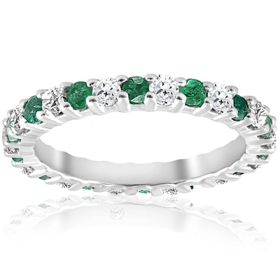 Pompeii3 1 1/2ct Emerald Diamond Eternity Ring 14k White Gold In Multi