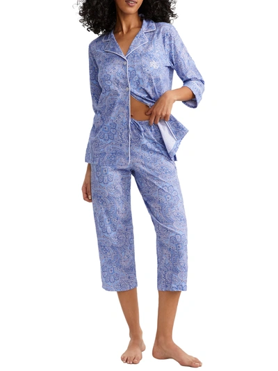 Shop Lauren Ralph Lauren Women's Further Lane Capri Knit Pajama Set In Blue