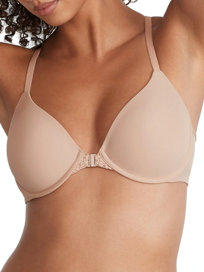 Reveal Low-key Lace Front-close Bra In Beige