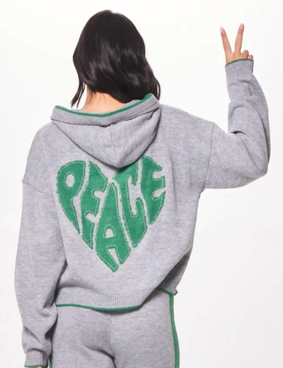 Shop Vintage Havana Peace Jacquard Sweater Hoodie In Grey/forest