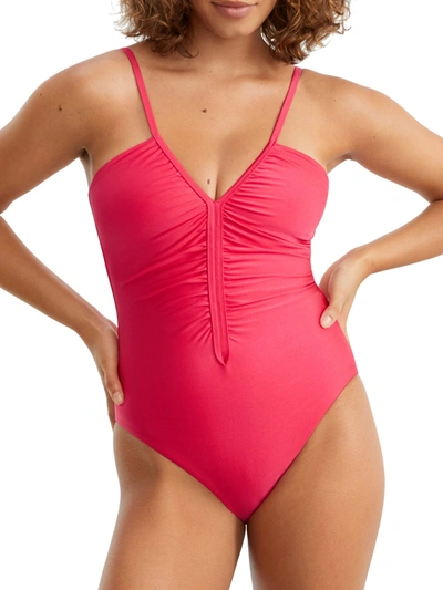 Shop Sanctuary Swim Women's Glisten Shirred One-piece In Pink