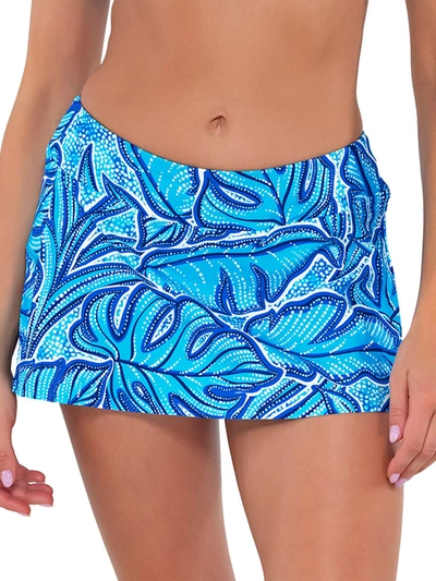 Shop Sunsets Women's Printed Sporty Skirted Bikini Bottom In Blue