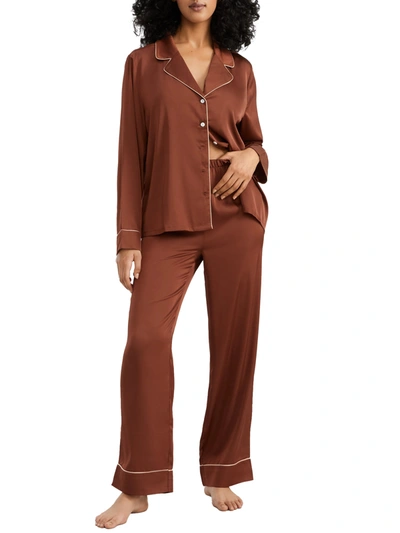 Bare Washed Satin Pajama Set In Brown