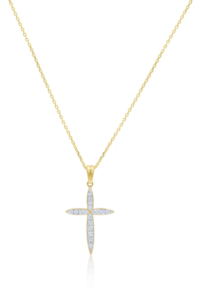 Diana M. 18 Kt Yellow Gold, 0.75" Diamond Rounded Off Cross Pendant Adorned With 0.27 Cts Tw Of Round Diamond In Yellow