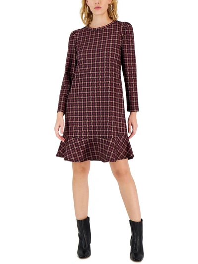 Shop Anne Klein Womens Knit Houndstooth Shift Dress In Brown