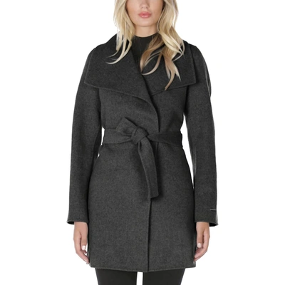 Shop Elie Tahari Wool Wrap Coat With Tie Belt In Charcoal In Grey