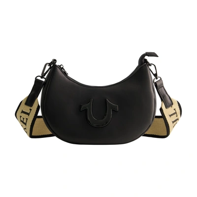 True Religion Logo Strap Crescent Hobo In Black