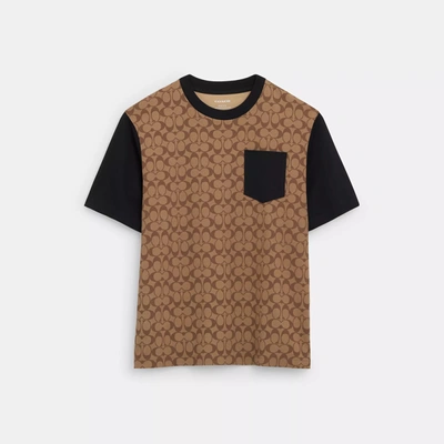Shop Coach Outlet Signature T Shirt In Organic Cotton In Brown