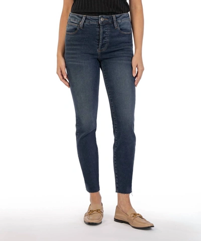 Shop Kut From The Kloth Charlize High Rise Cigarette Leg With Raw Hem In Utmost Wash In Blue
