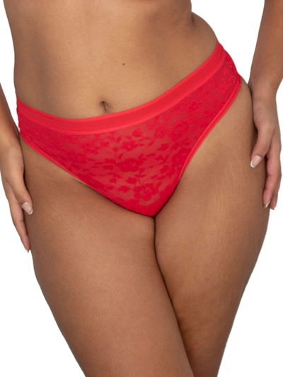 Shop Curvy Couture Women's Lace High-cut Brief In Red