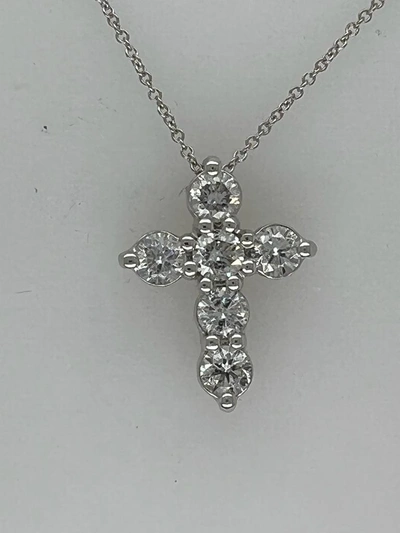 Diana M. 18 Kt White Gold Diamond Cross Pendant Adorned With 1.50 Cts Tw Of Diamonds In White
