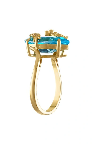 Fzn 14k Gold Plate Swiss Blue Topaz Dragonfly Ring In Swiss Blue Topaz