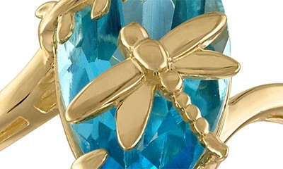 Fzn 14k Gold Plate Swiss Blue Topaz Dragonfly Ring In Swiss Blue Topaz