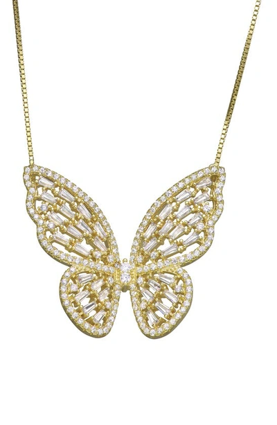 Shop Fzn 14k Gold Plate Cz Butterfly Necklace In Yellow