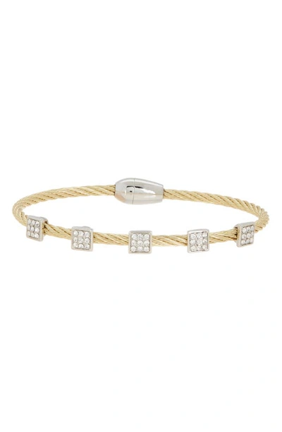 Meshmerise Two-tone Wire Cz Station Bracelet In Yellow
