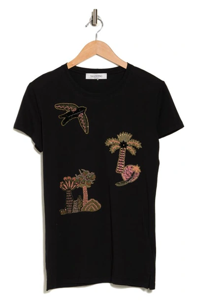 Shop Valentino Tropical Embellishments T-shirt In Nero