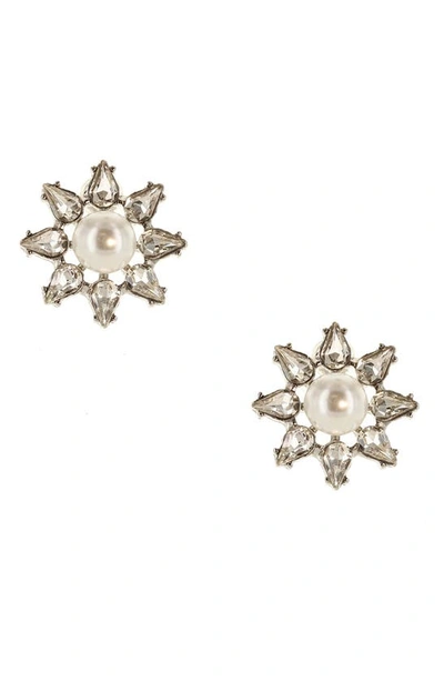 Shop Olivia Welles Naia Imitation Pearl & Crystal Stud Earrings In Gray