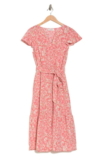 Shop Lucky Brand Flutter Sleeve Flounce Waist Tie Dress In Pink Floral