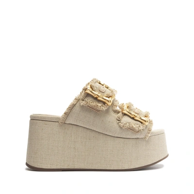 Shop Schutz Enola Flatform Linen Sandal In Oyster