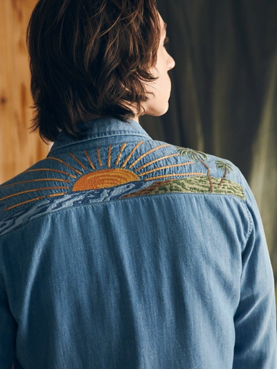 Shop Faherty Sun & Waves Embroidered Shirt In Sunset Sky