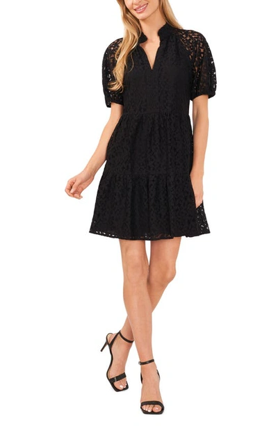 Shop Cece Puff Sleeve Babydoll Lace Minidress In Rich Black