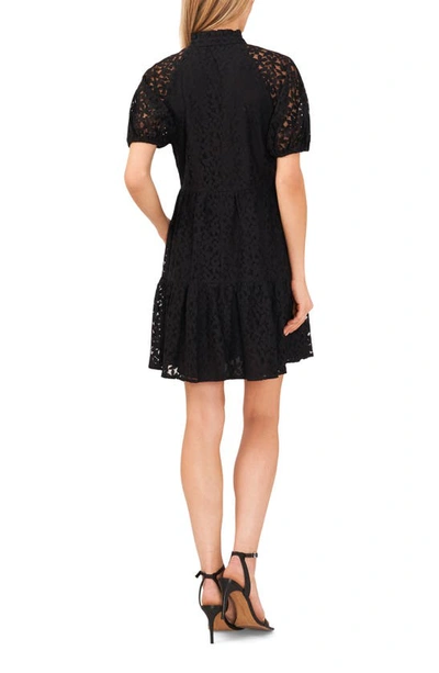 Cece Puff Sleeve Babydoll Lace Minidress In Rich Black