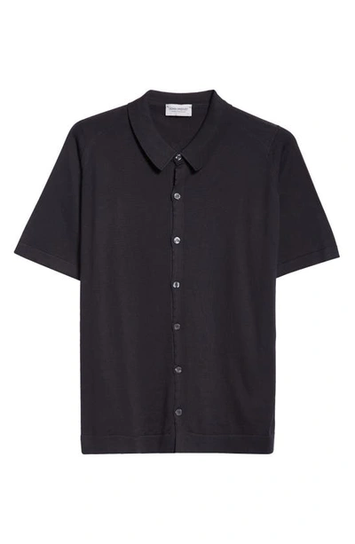 John Smedley Folke Knit Short Sleeve Cotton Button-up Shirt In Black