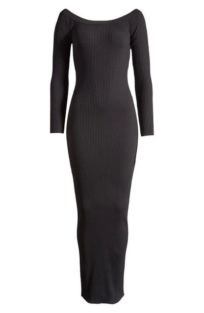 Shop Good American Shine Off The Shoulder Long Sleeve Maxi Dress In Black001