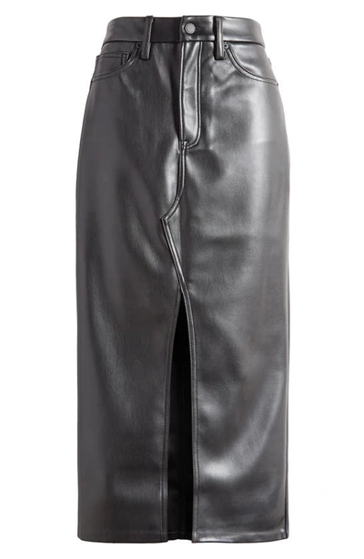Shop Good American Faux Leather Slit Front Midi Skirt In Black001
