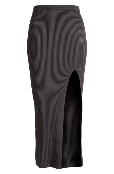 Shop Good American Shine Ribbed Slit Midi Skirt In Black001