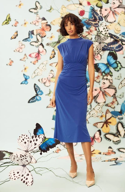 Shop Maggy London Sleeveless Mock Neck Midi Dress In Mazarine Blue