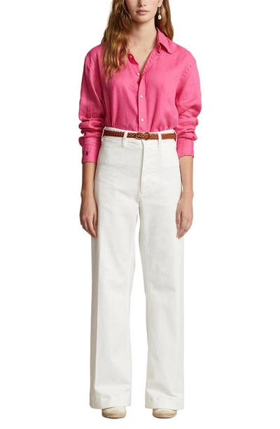 Shop Polo Ralph Lauren Linen Button-down Shirt In Desert Pink