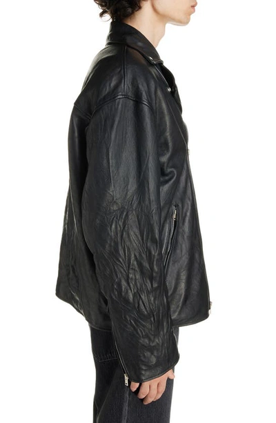 Shop Acne Studios Oversize Leather Motorcycle Jacket In Black