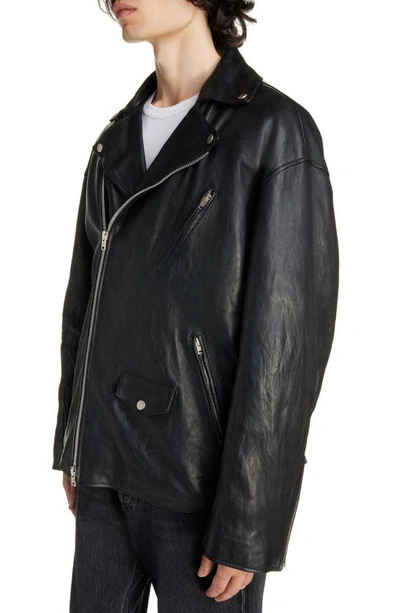 Shop Acne Studios Oversize Leather Motorcycle Jacket In Black