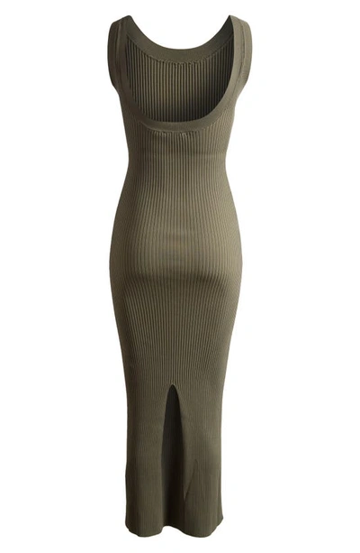 Shop Good American Shine Scoop Back Ribbed Tank Dress In Fatigue001