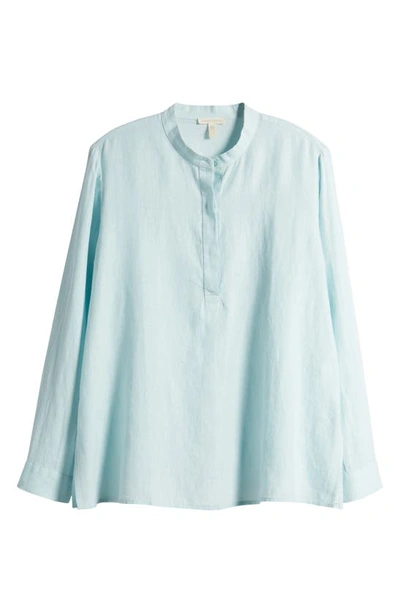 Shop Eileen Fisher Mandarin Collar Organic Linen Popover Shirt In Clear Water