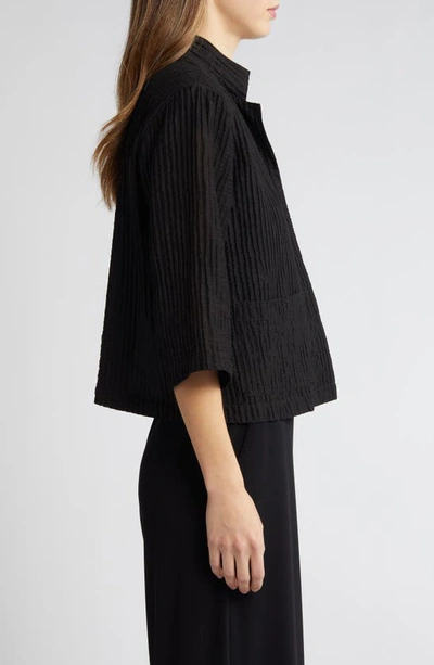 Shop Eileen Fisher Pleated Stand Collar Jacket In Black