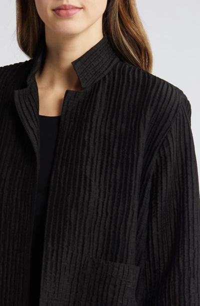 Shop Eileen Fisher Pleated Stand Collar Jacket In Black