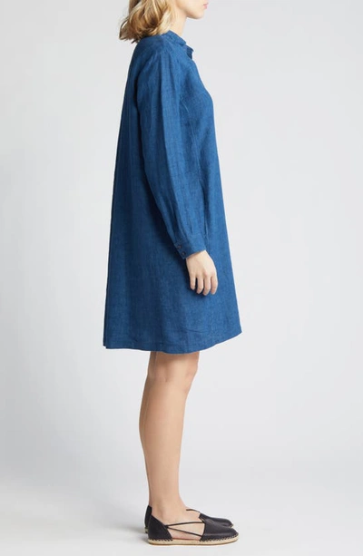 Shop Eileen Fisher Long Sleeve Organic Linen Shift Dress In Atlantis