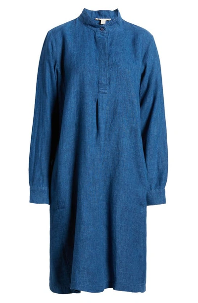 Shop Eileen Fisher Long Sleeve Organic Linen Shift Dress In Atlantis
