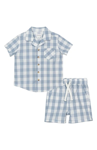 Shop Miles The Label Short Sleeve Gingham Button-up Shirt & Shorts Set In Blue Dusty
