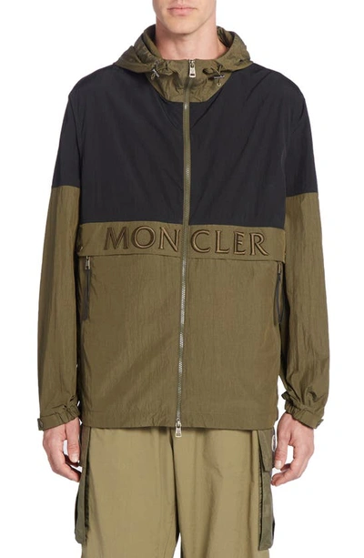 Shop Moncler Joly Hooded Nylon Jacket In Olive Black