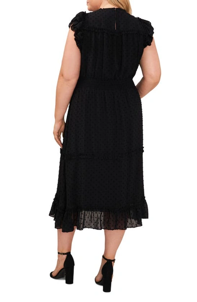 Shop Cece Clip Dot Ruffle Tiered Midi Dress In Rich Black