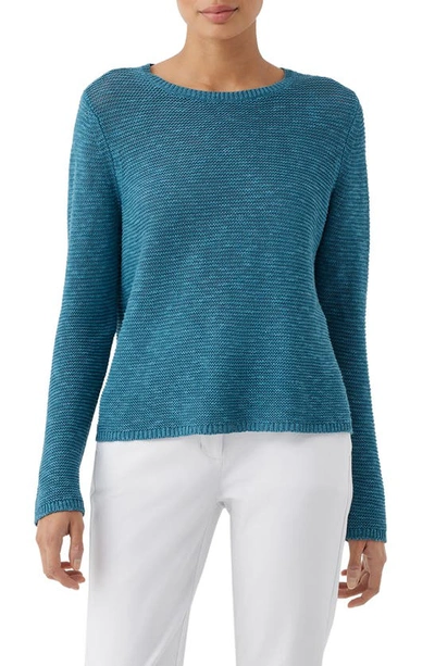 Shop Eileen Fisher Textured Crewneck Organic Linen & Cotton Sweater In River