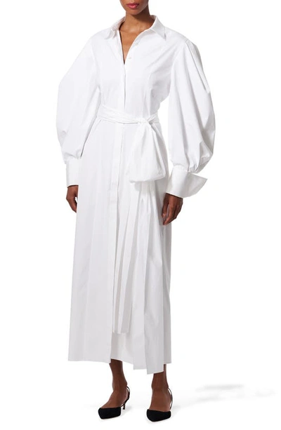 Shop Carolina Herrera Belted Long Sleeve Midi Shirtdress In White