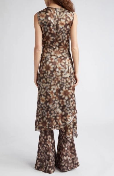 Shop Acne Studios Difella Blurred Flower Satin Midi Dress In Brown