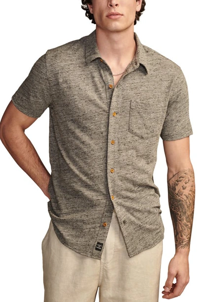 Shop Lucky Brand Short Sleeve Slub Jersey Button-up Shirt In Heather Grey