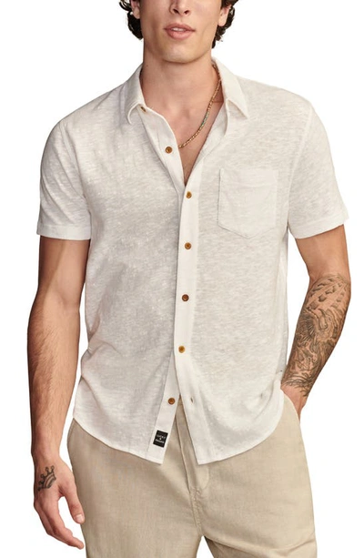 Shop Lucky Brand Short Sleeve Slub Jersey Button-up Shirt In Bright White